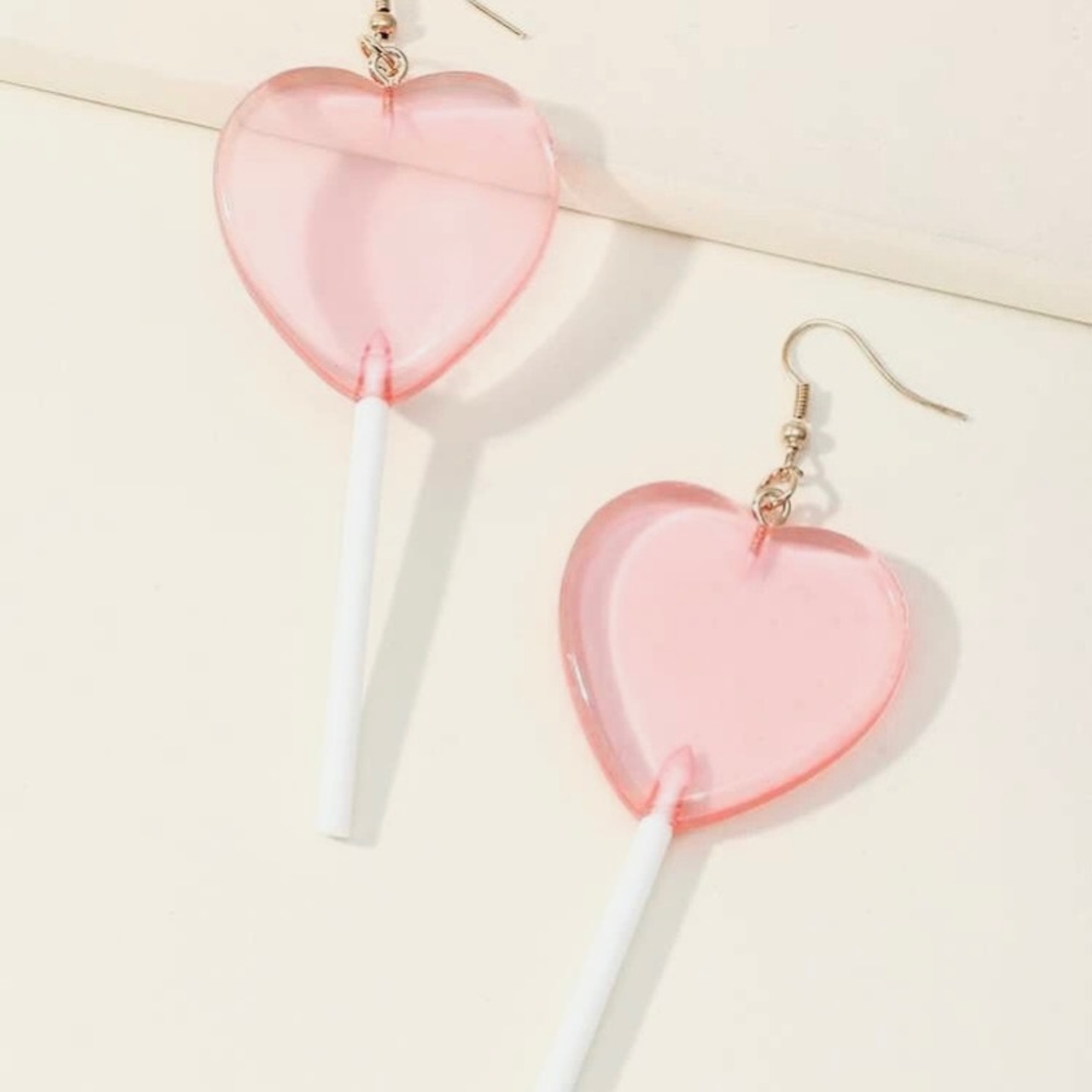 🍭Pink Heart Lollipop Drop Earrings